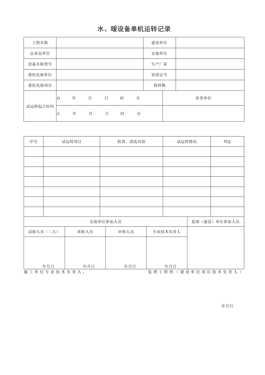 水、暖设备单机运转记录.docx_第1页