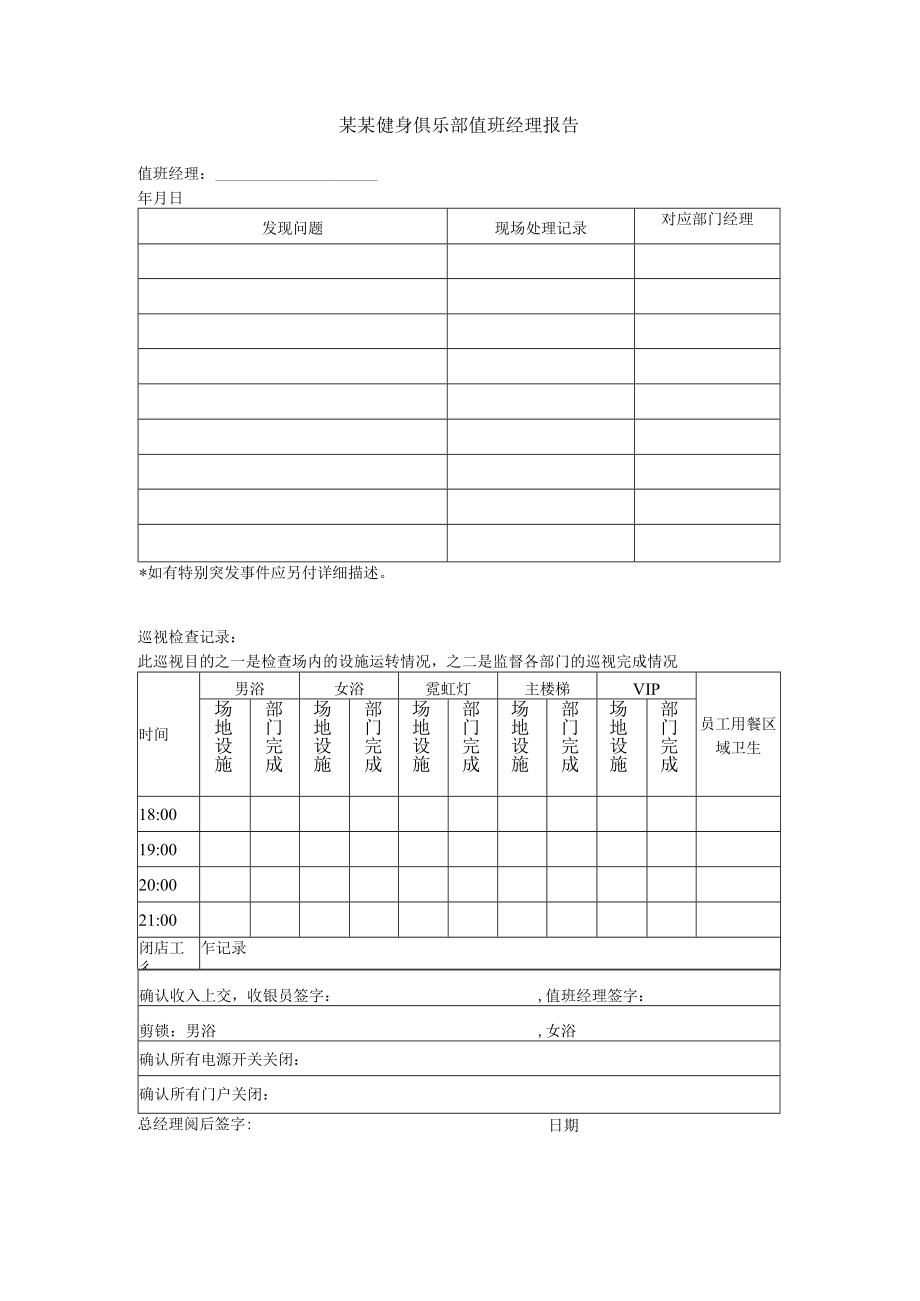 某某健身俱乐部值班经理报告.docx_第1页