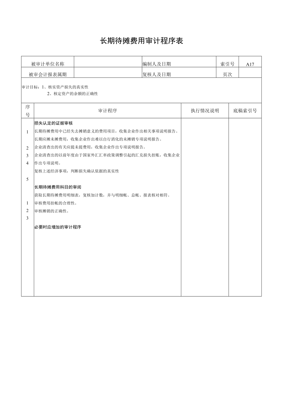 长期待摊费用审计程序表.docx_第1页