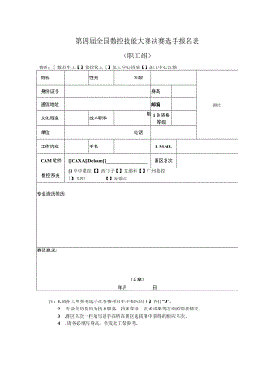 第四届全国数控技能大赛决赛选手报名表职工组.docx