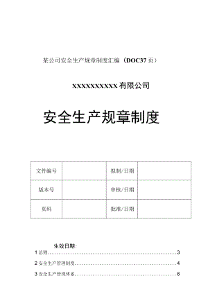 某公司安全生产规章制度汇编(DOC 37页).docx