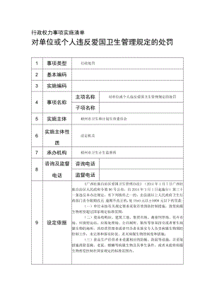 行政权力事项实施清单对单位或个人违反爱国卫生管理规定的处罚.docx