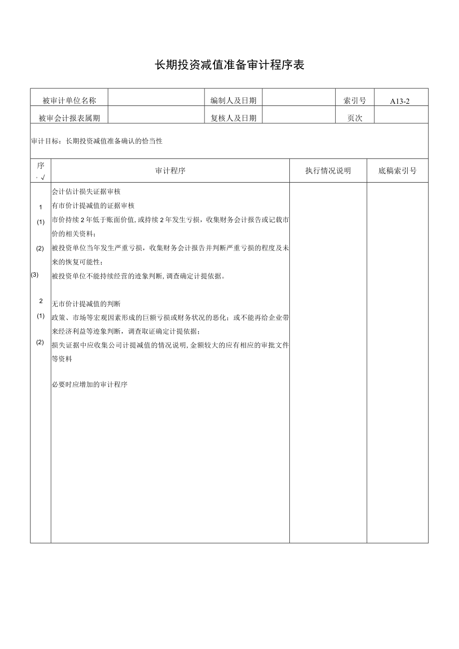 长期投资减值准备审计程序表.docx_第1页