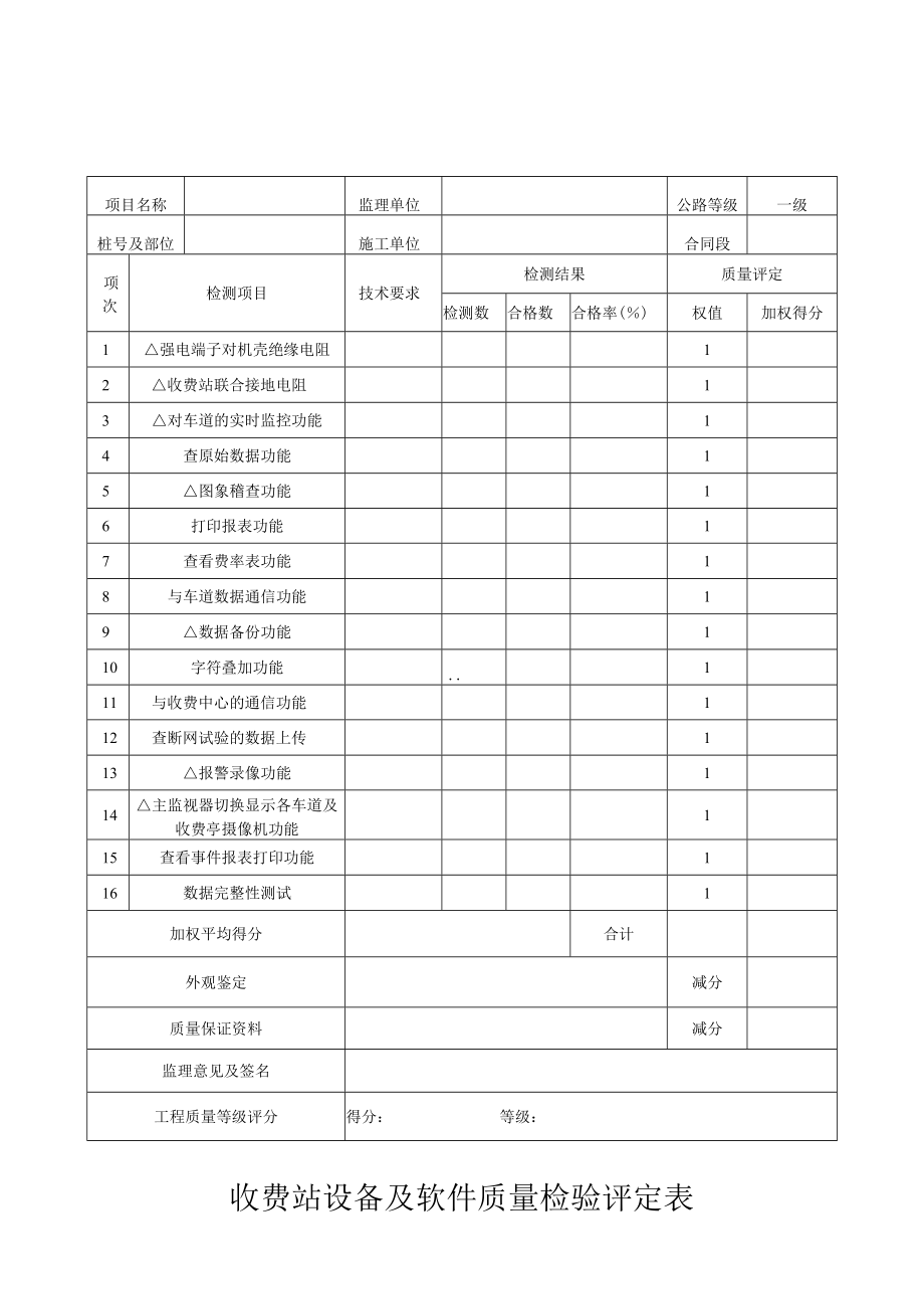 收费站设备及软件质量检验评定表.docx_第1页