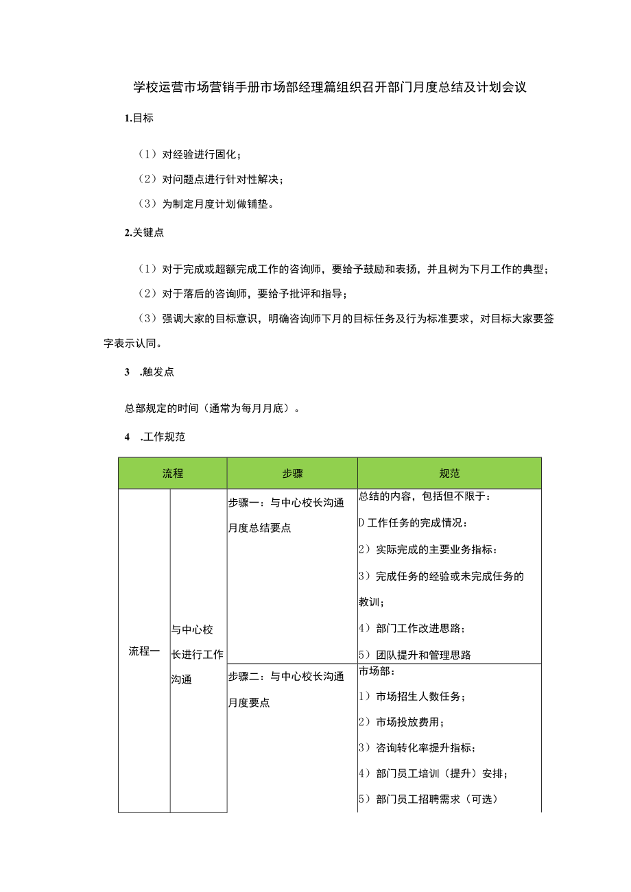 学校运营市场营销手册市场部经理篇组织召开部门月度总结及计划会议.docx_第1页