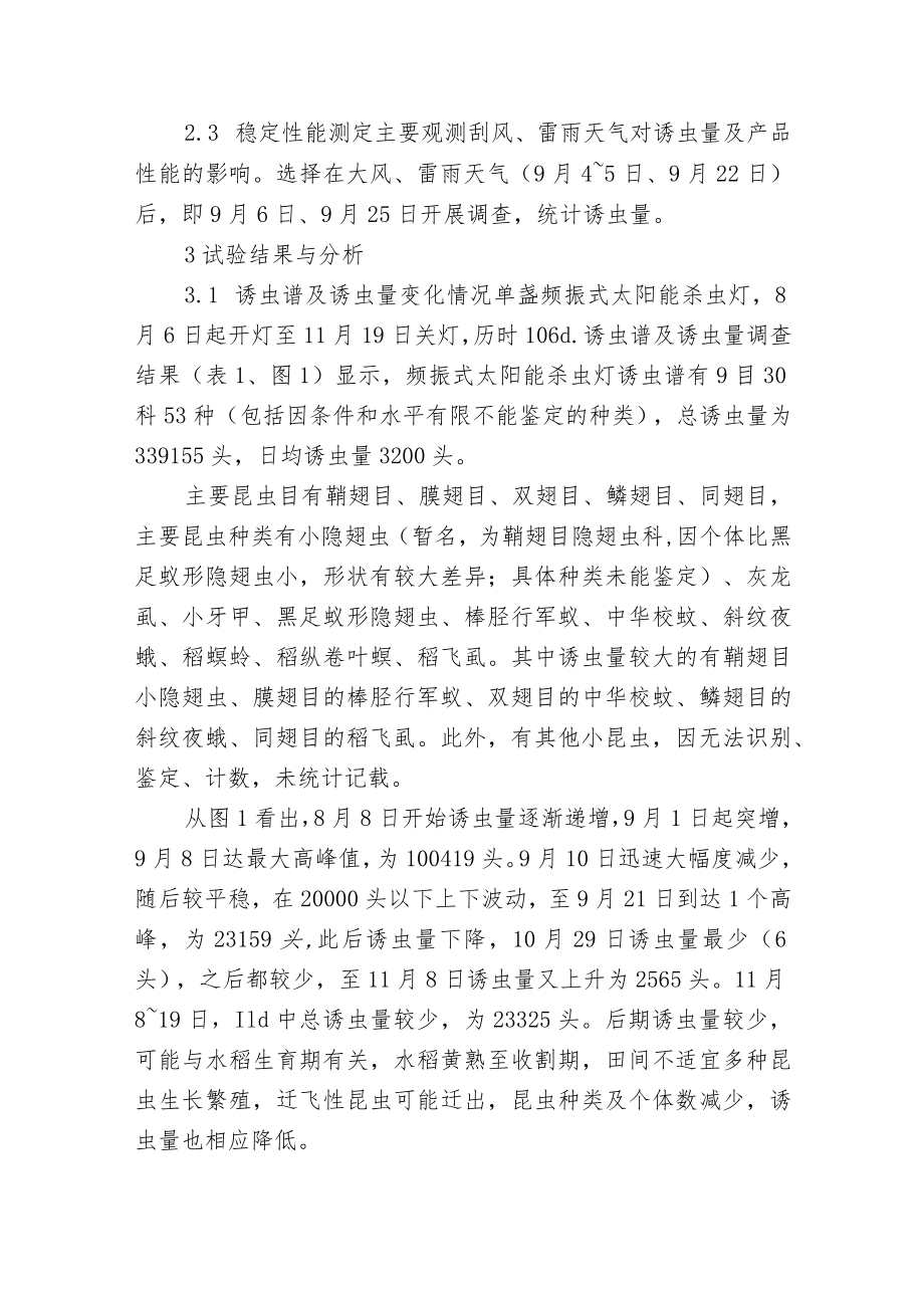 杀虫灯对水稻蔬菜虫害诱杀稳定性的试验.docx_第2页