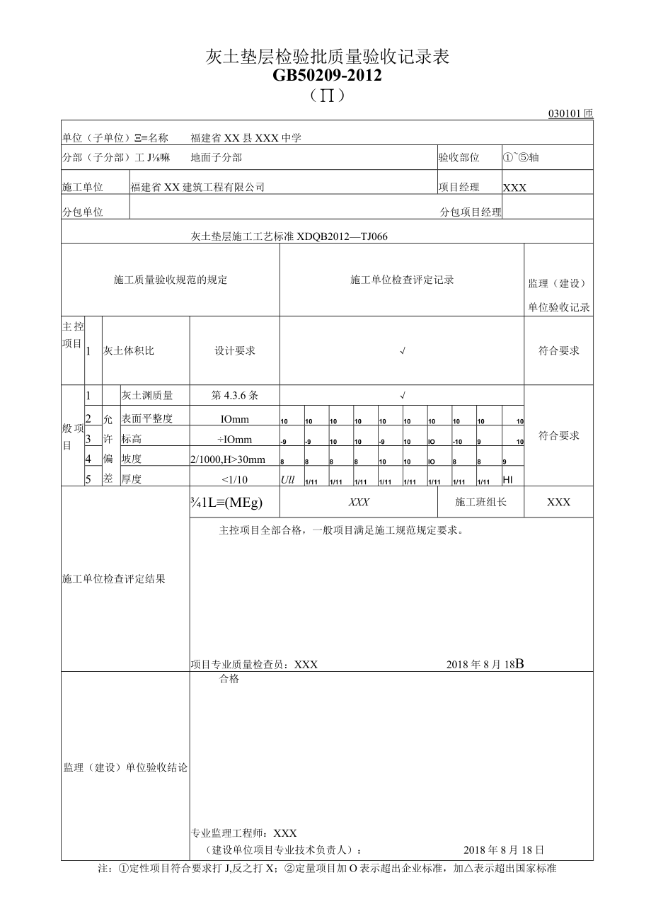 灰土垫层检验批质量验收记录表.docx_第1页