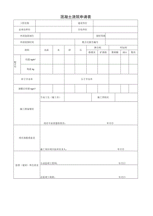 混凝土浇筑申请表.docx