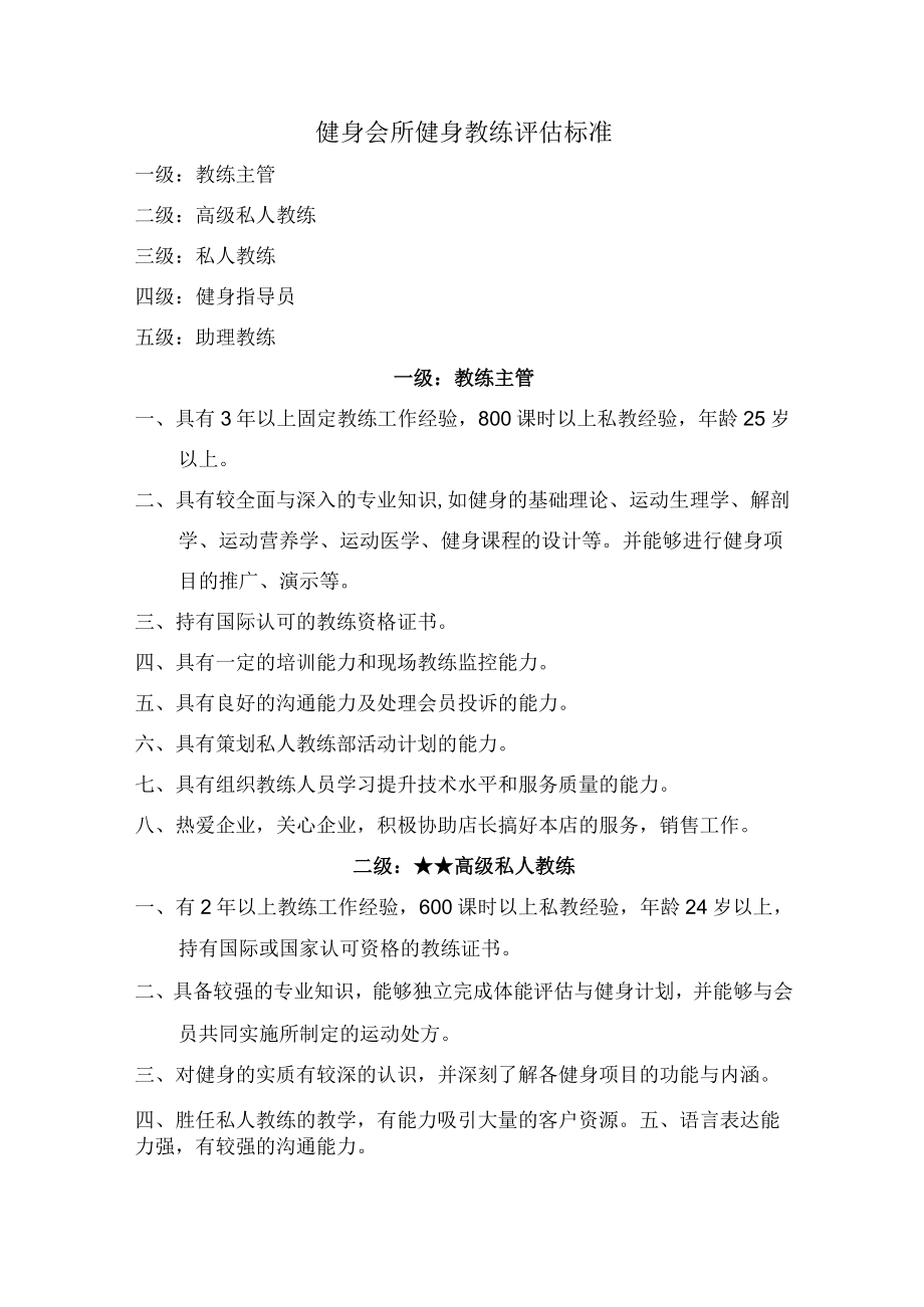 健身会所健身教练评估标准.docx_第1页