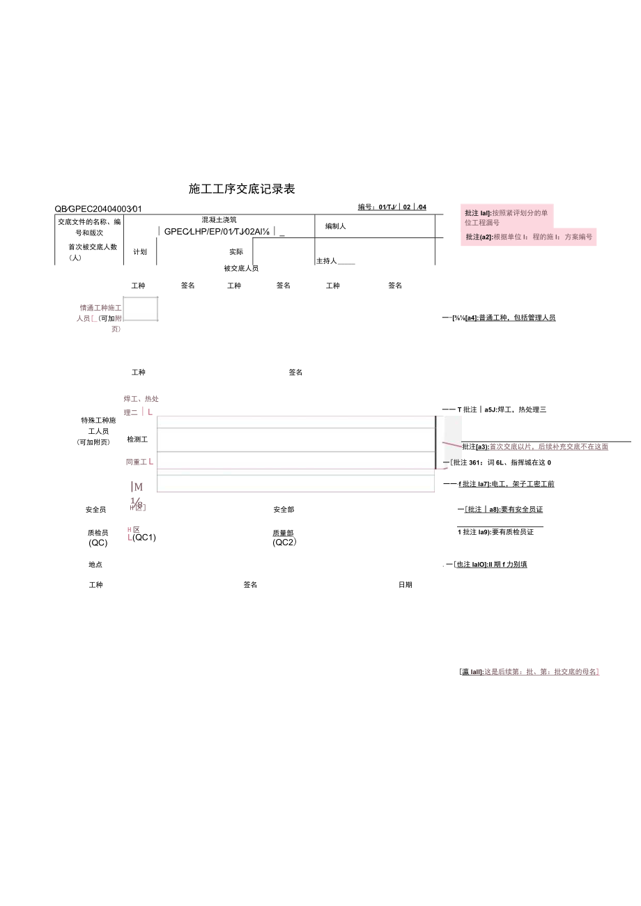 混凝土浇筑工序交底表.docx_第1页