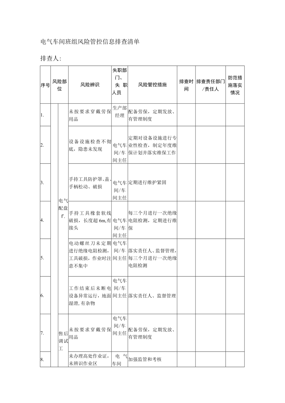 电气车间班组风险管控信息排查清单.docx_第1页