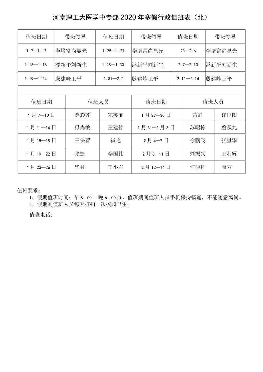 河南理工大医学中专部2020年寒假行政值班表南.docx_第3页