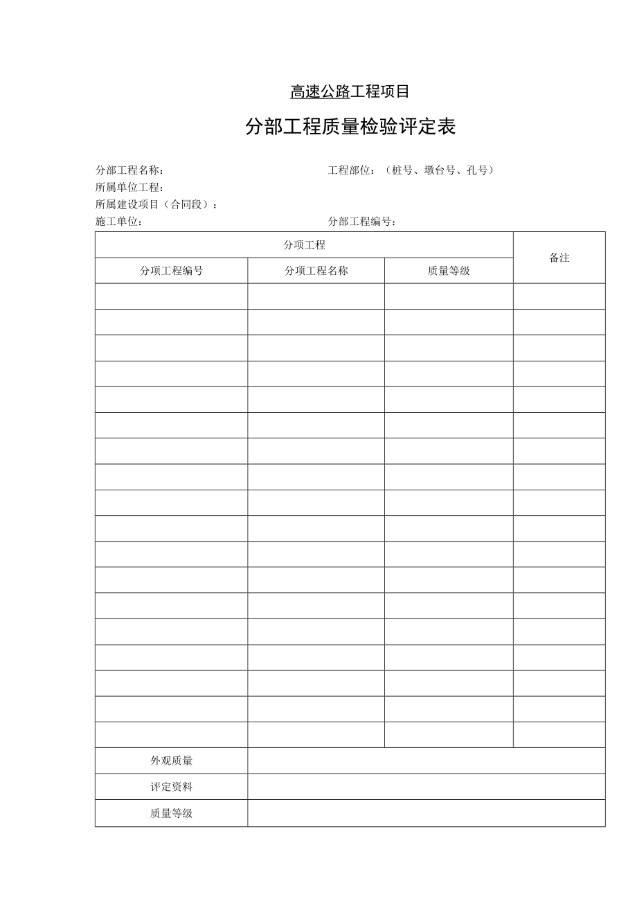 高速公路工程项目-分部工程质量检验评定表.docx_第1页