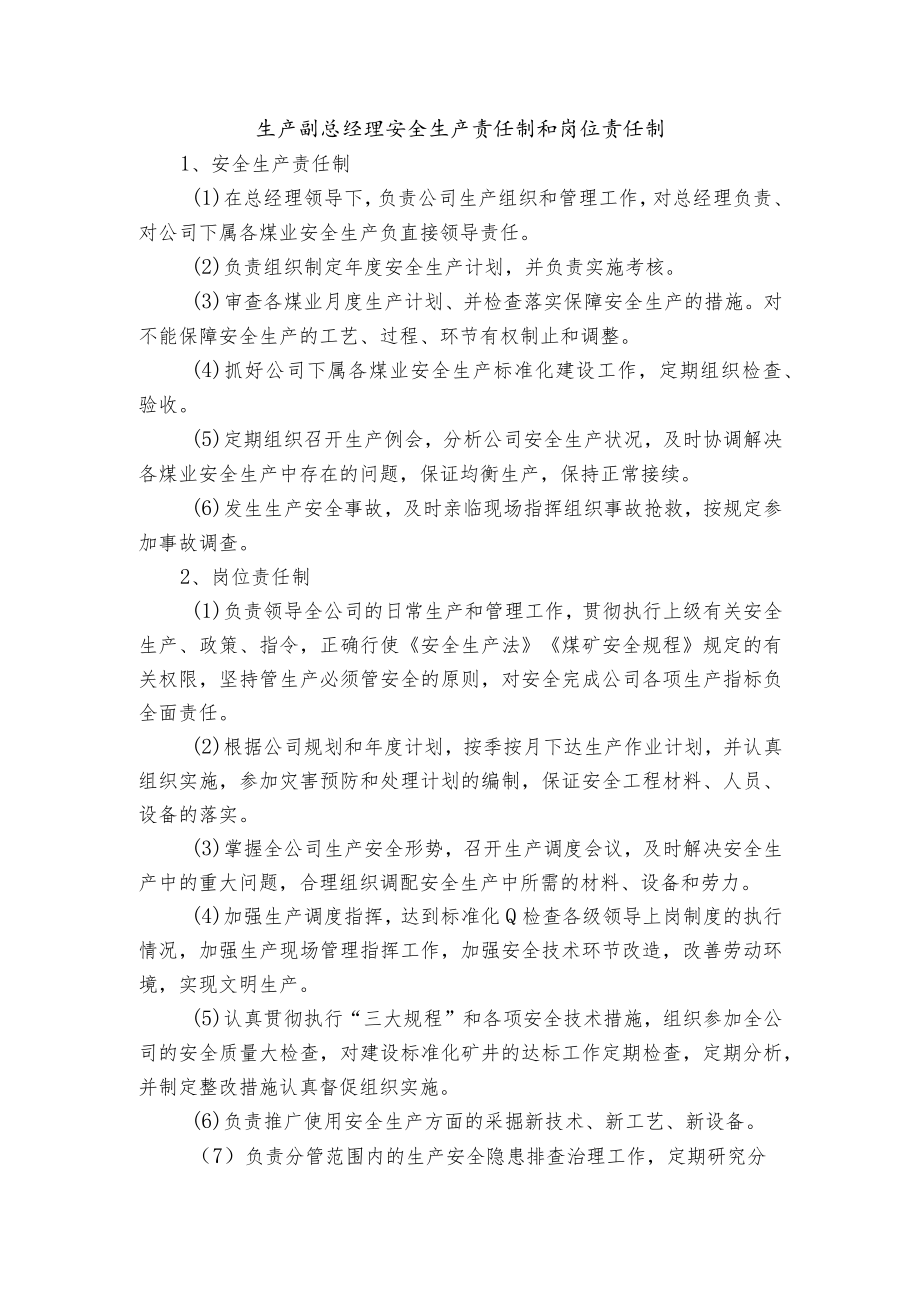 生产副总经理安全生产责任制和岗位责任制.docx_第1页