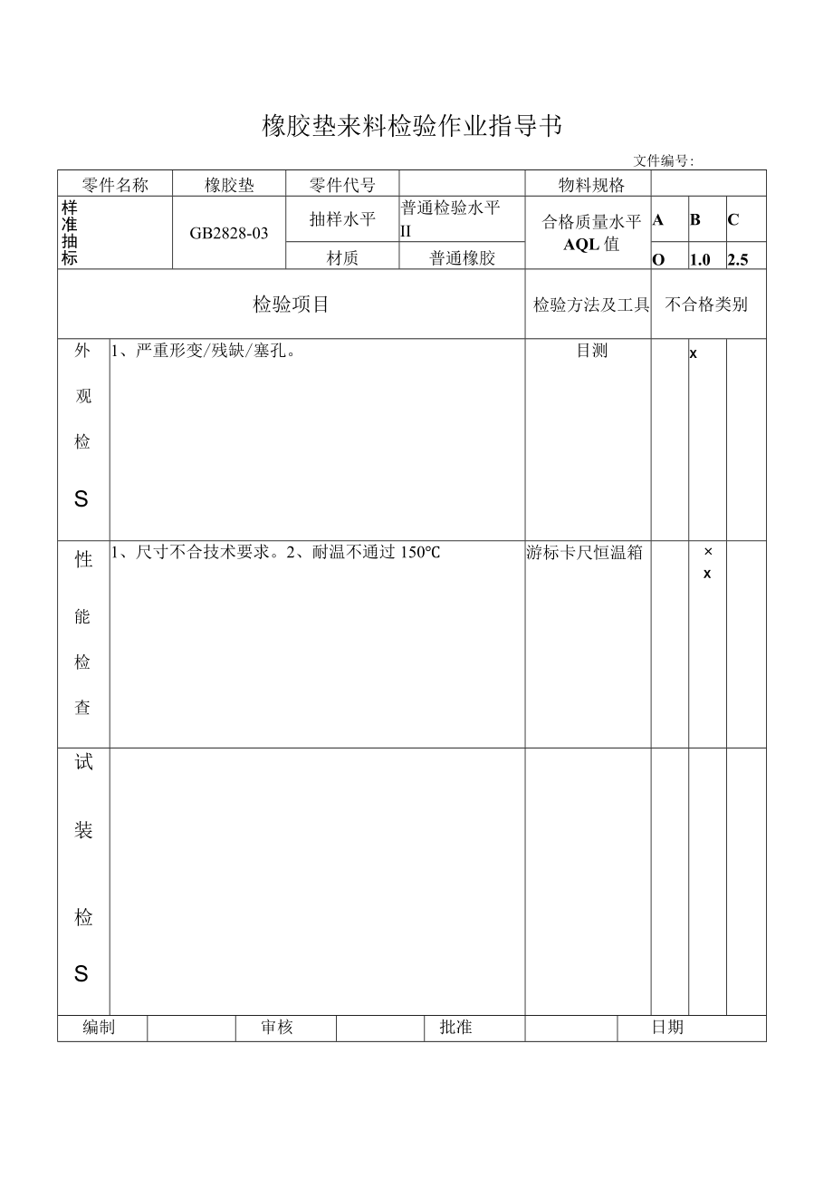 橡胶垫来料检验作业指导书.docx_第1页