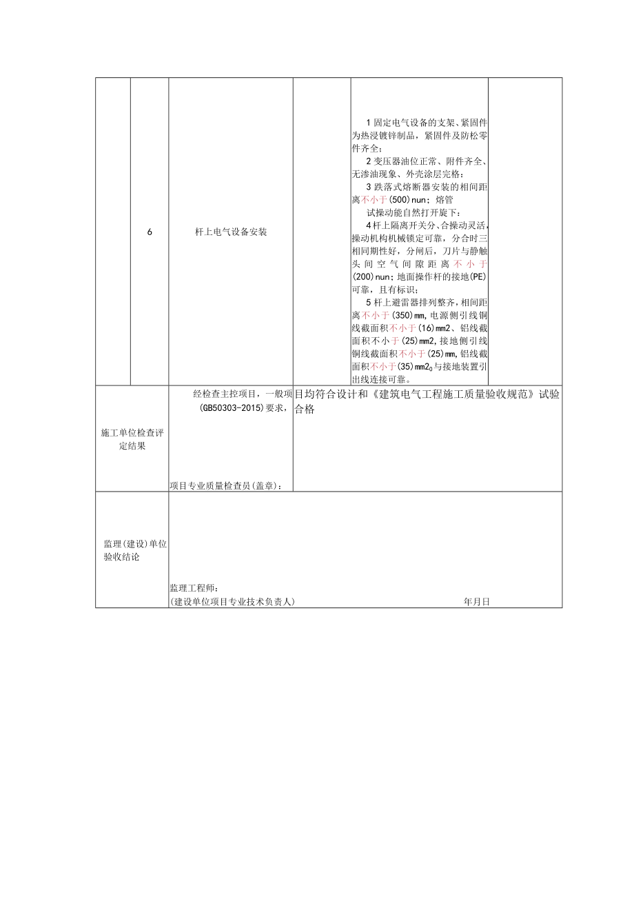 架空线路及杆上电气设备安装分项工程检验批质量验收记录表2.docx_第2页