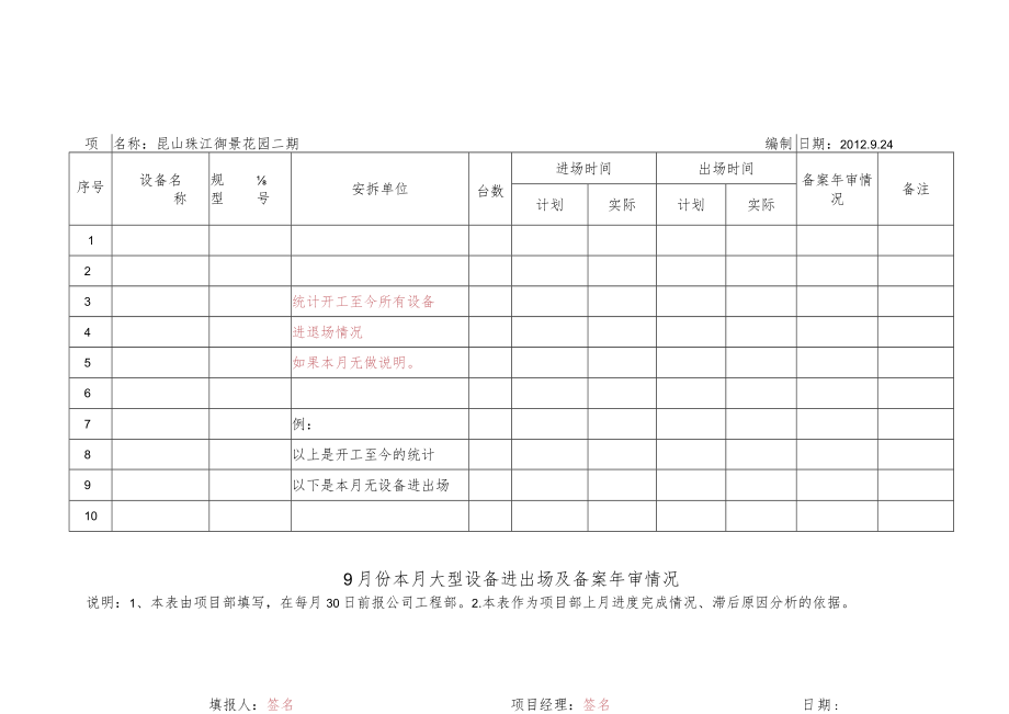 本月大型设备进出场及备案年审情况.docx_第1页