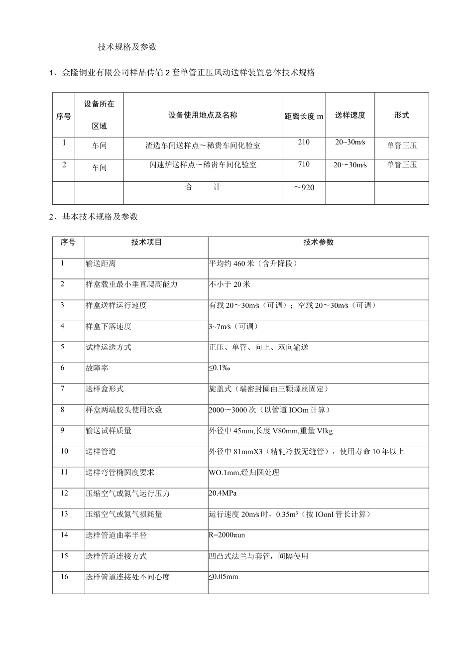 金隆铜业有限公司样品输送风动送样装置技术参数第一部分单管正压风动送样装置系统.docx_第2页