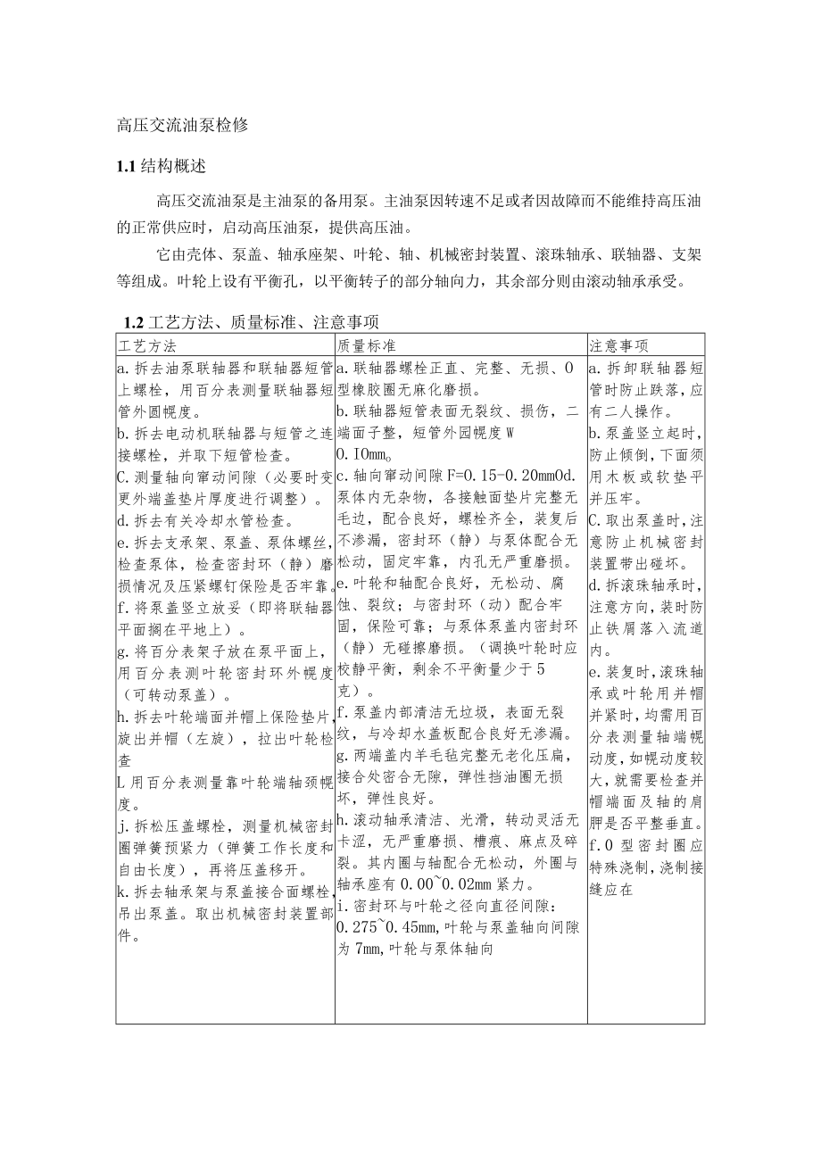 汽轮机高压交流油泵检修工艺方法、质量标准、注意事项.docx_第1页