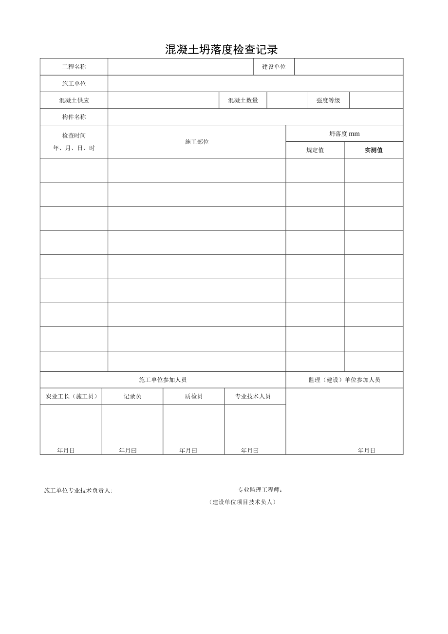 混凝土坍落度检查记录.docx_第1页