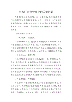 污水厂运营管理中的关键问题.docx