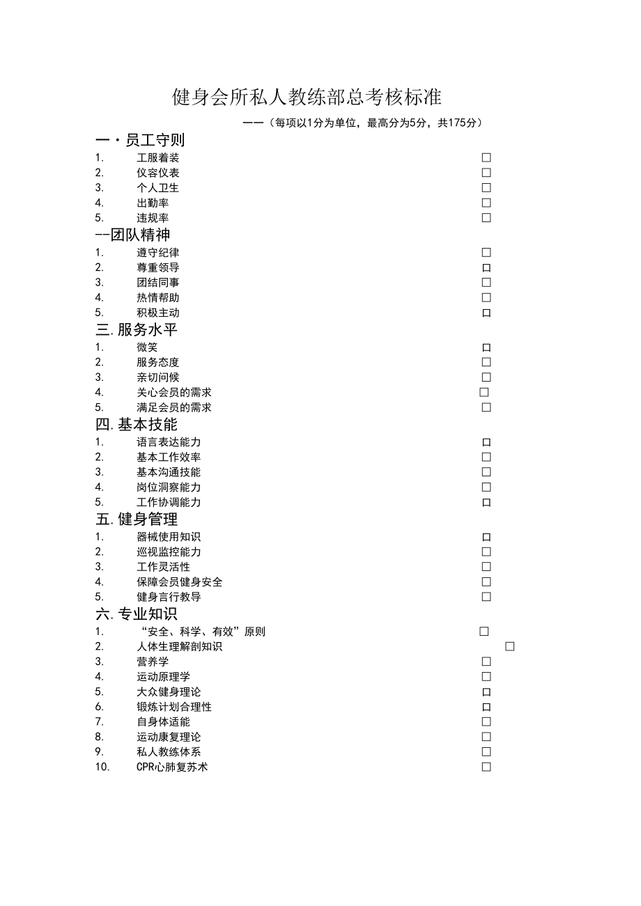 健身会所私人教练部总考核标准.docx_第1页