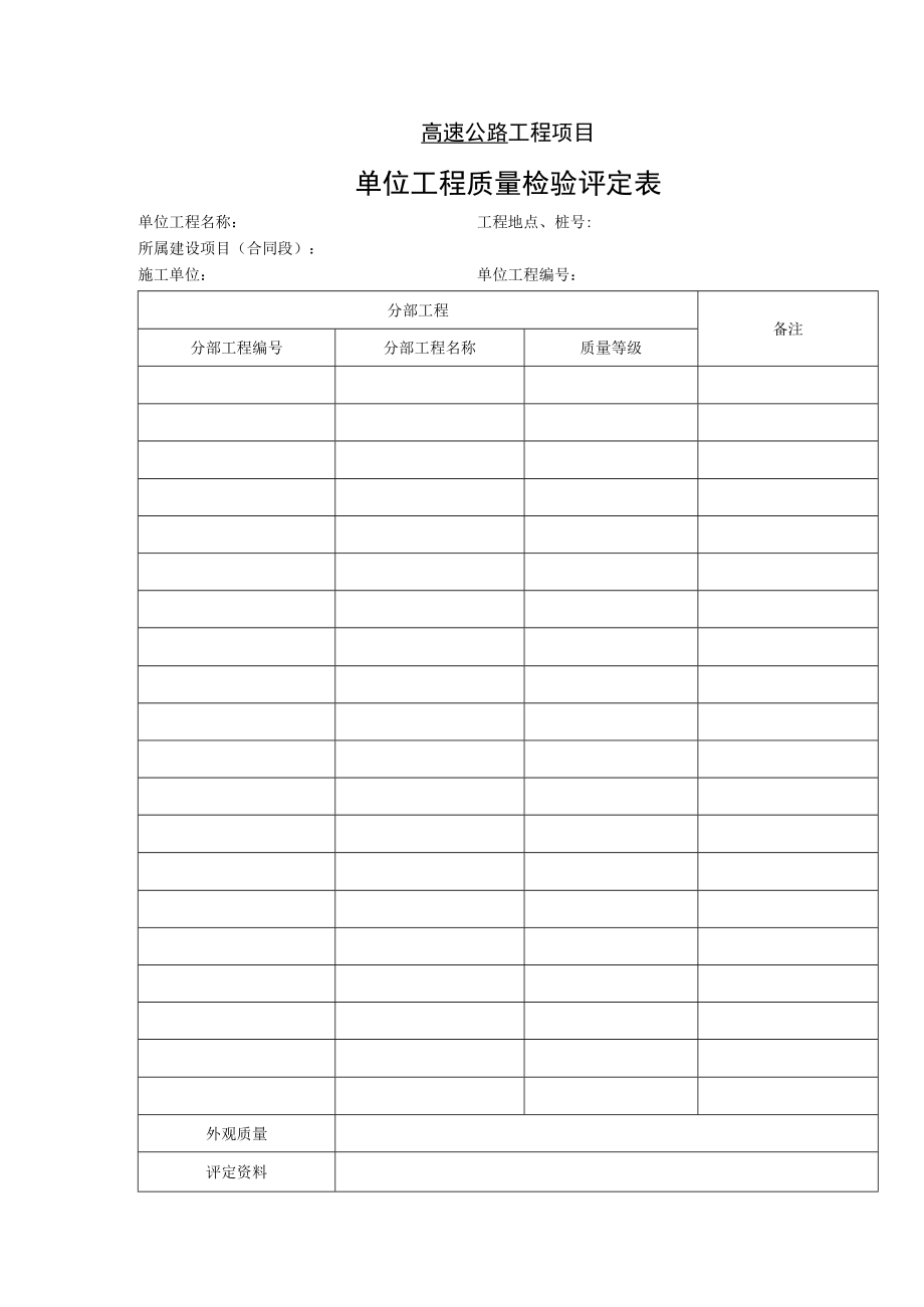 高速公路工程项目-单位工程质量检验评定表.docx_第1页