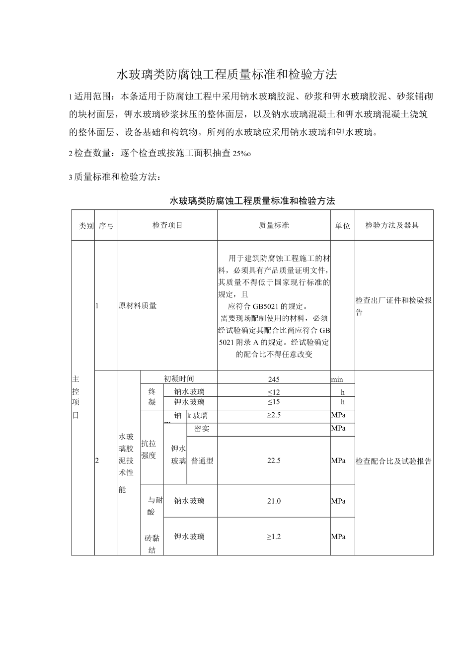 水玻璃类防腐蚀工程质量标准和检验方法.docx_第1页