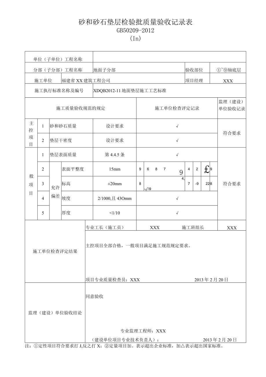 砂和砂石垫层检验批质量验收记录表.docx_第1页