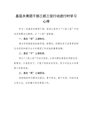 基层共青团干部三抓三促行动进行时学习心得.docx