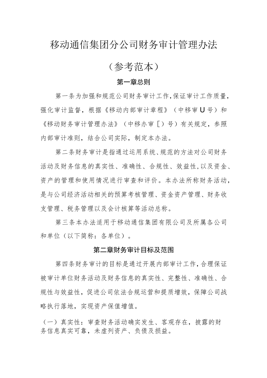 移动通信集团有限公司财务审计管理办法(范本).docx_第1页