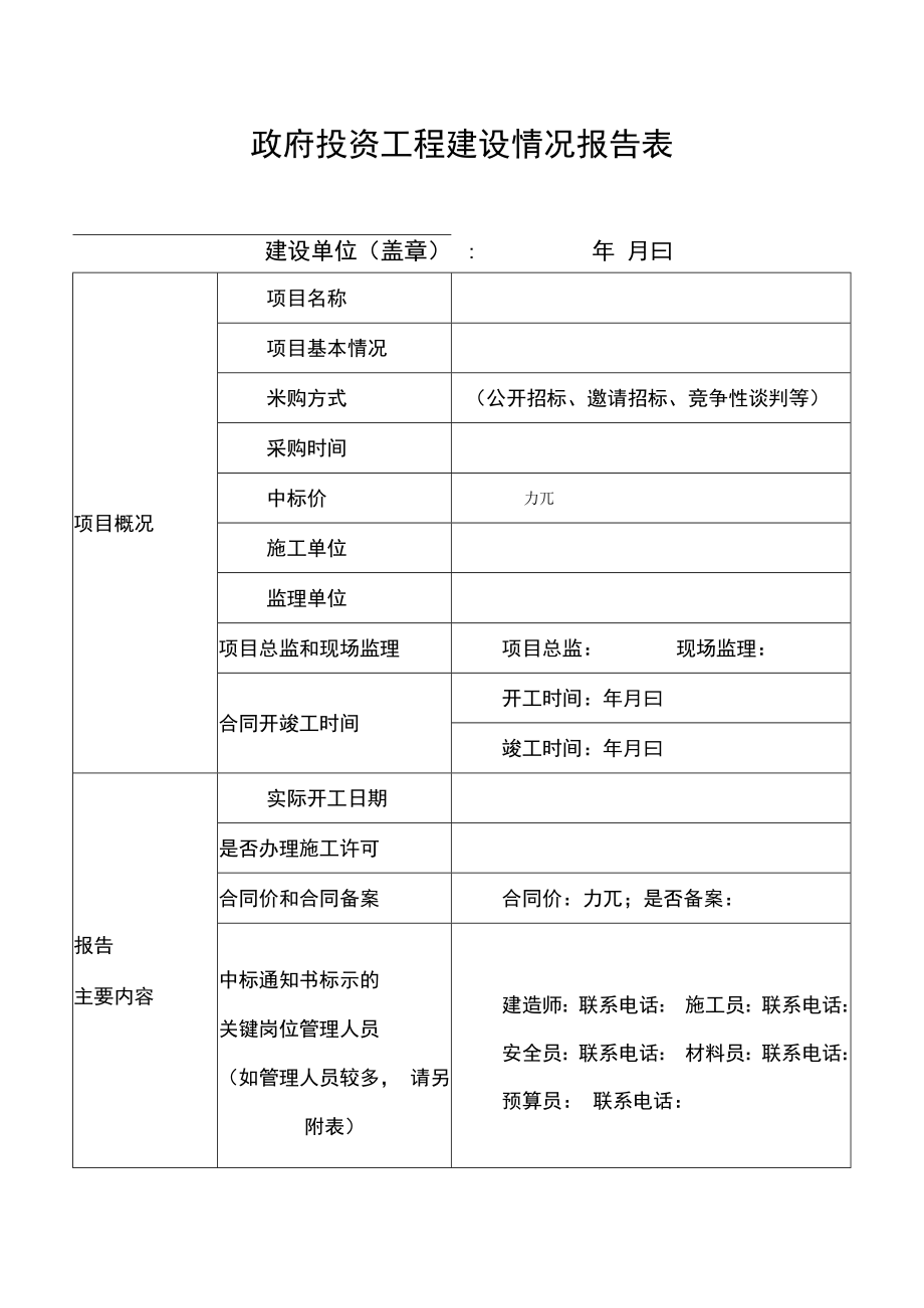 政府投资工程建设情况报告表.docx_第1页