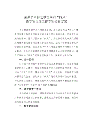 某某公司持之以恒纠治“四风”暨专项治理工作专项检查方案.docx