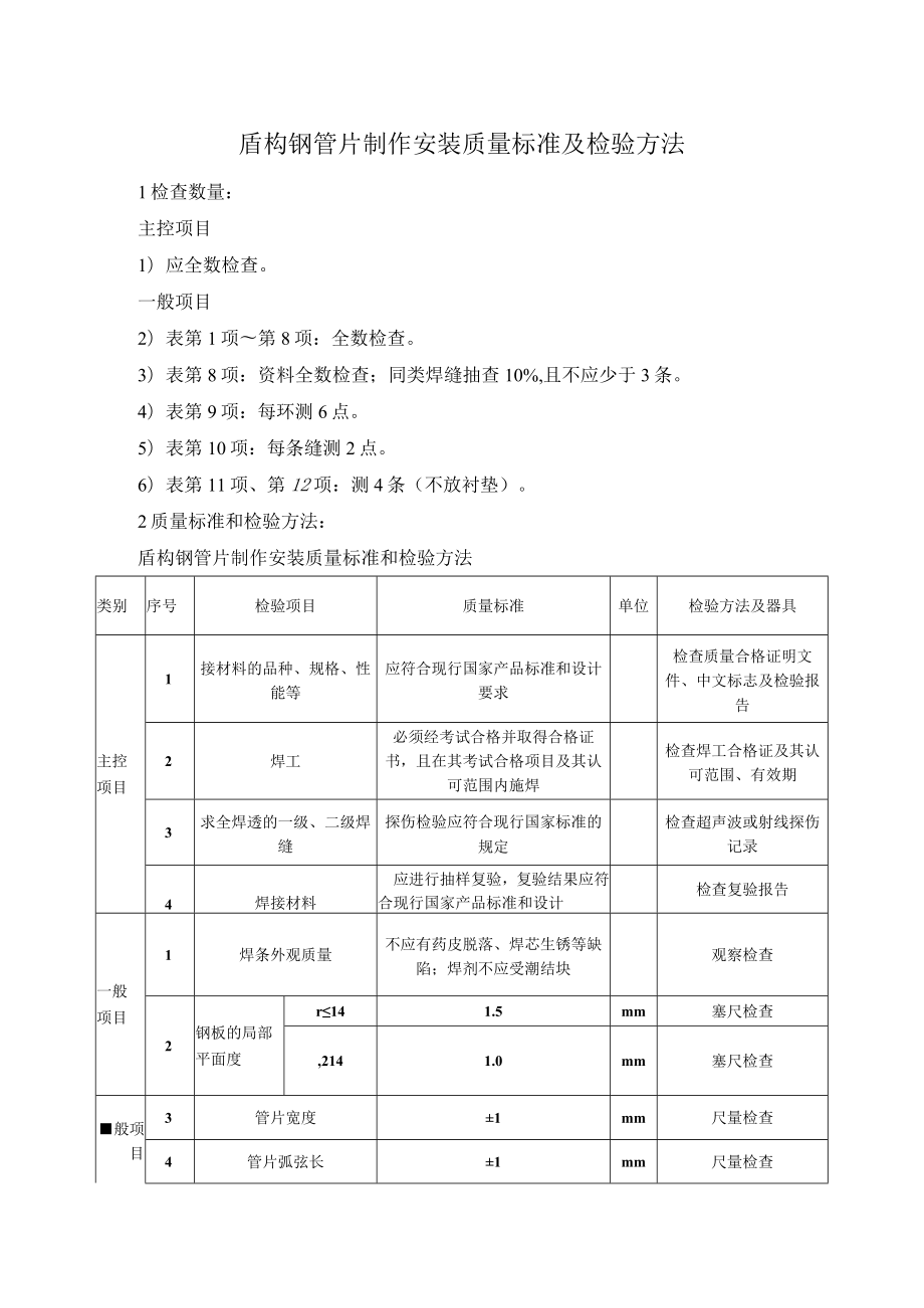 盾构钢管片制作安装质量标准及检验方法.docx_第1页