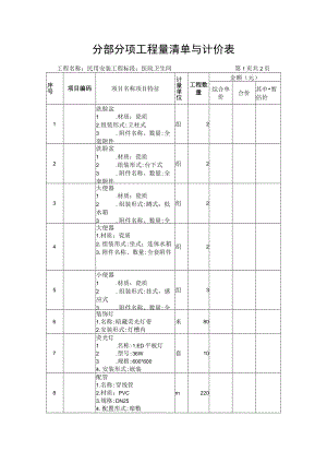 分部分项工程量清单与计价表（医院卫生间、民用安装工程).docx