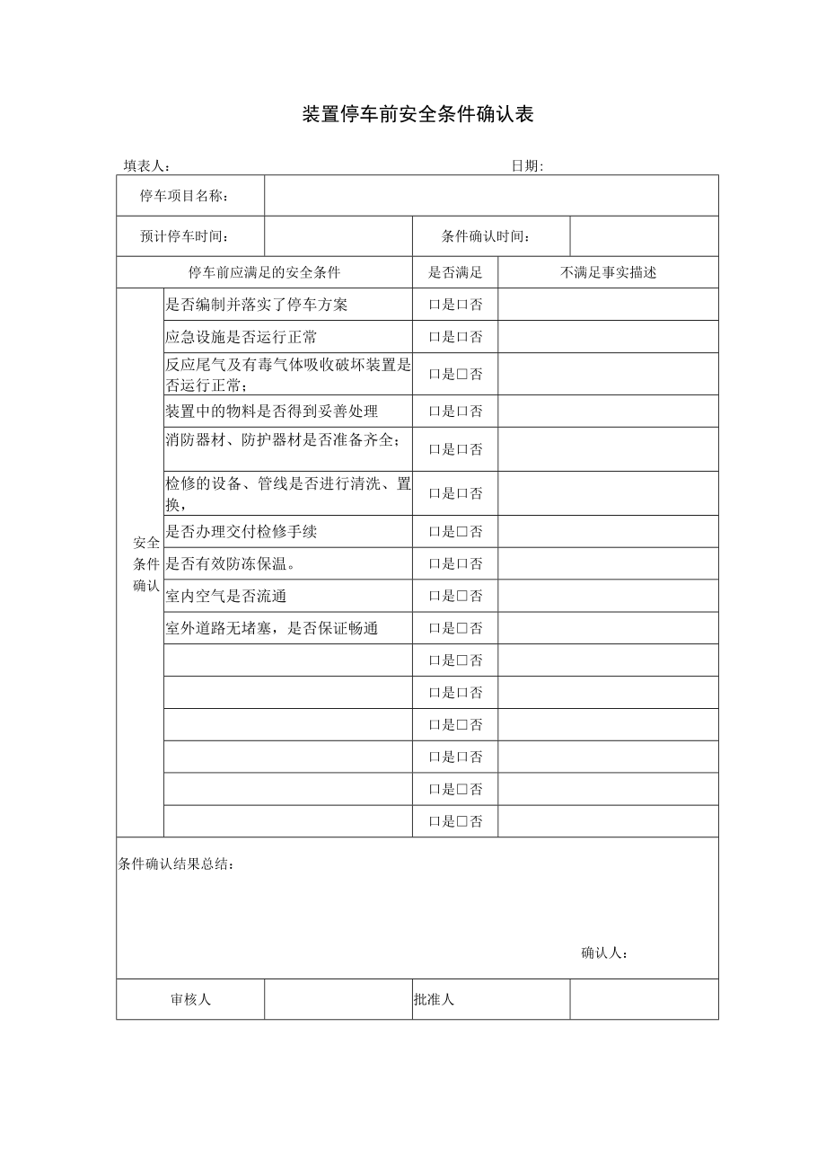 生产装置开车停车前安全条件确认表.docx_第3页