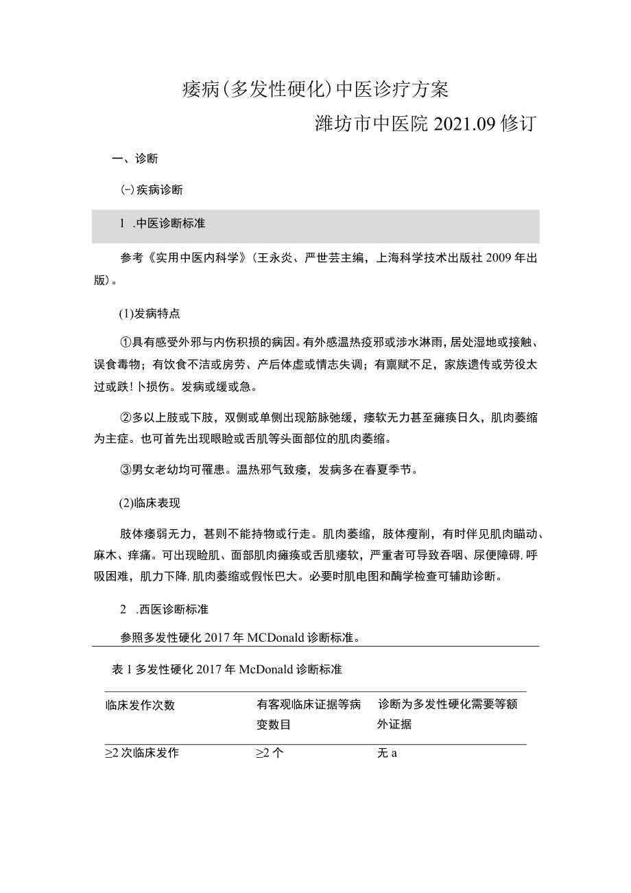 痿病多发性硬化中医诊疗方案潍坊市中医院20209修订.docx_第1页