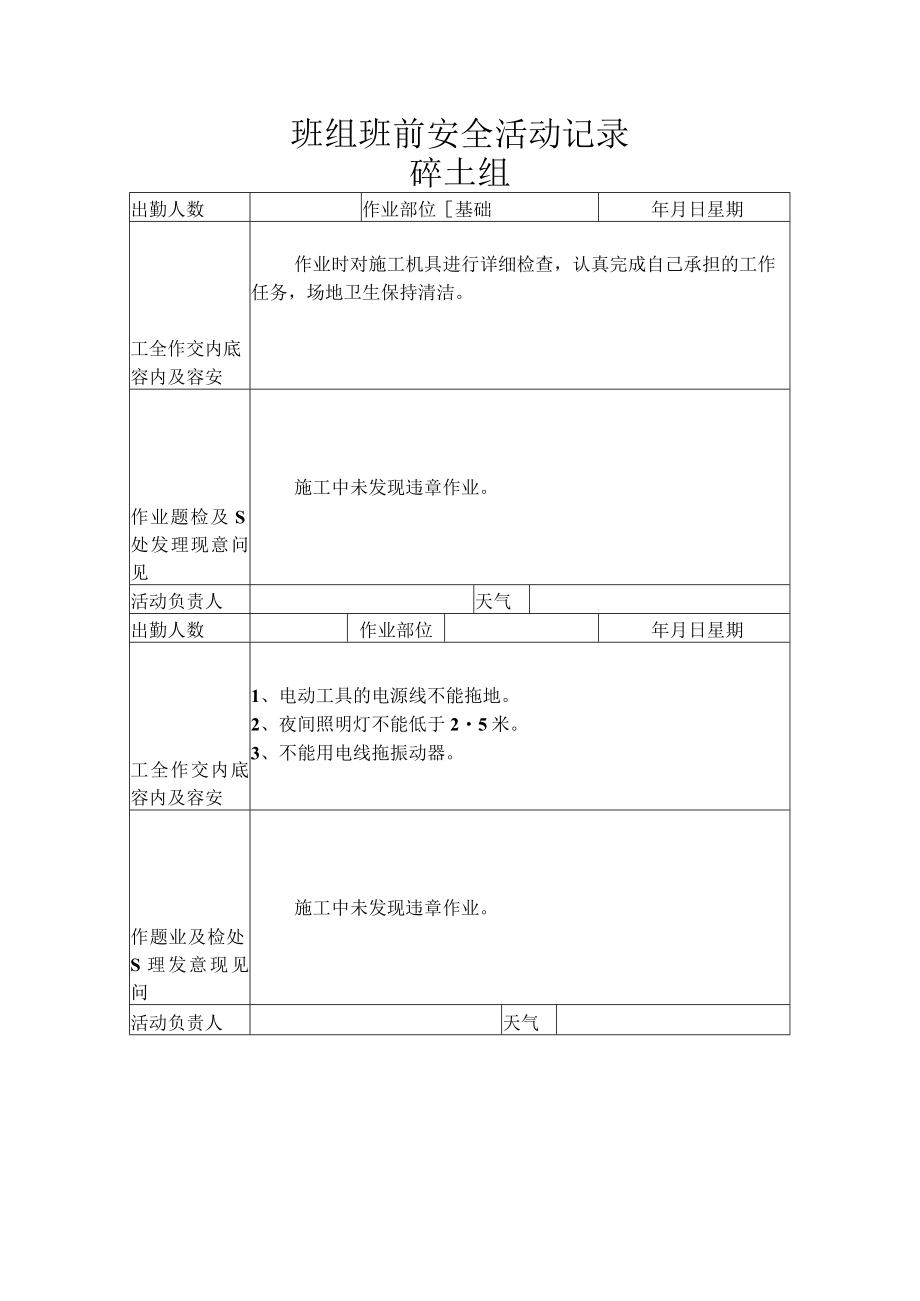 班组班前安全活动记录(之二).docx_第1页