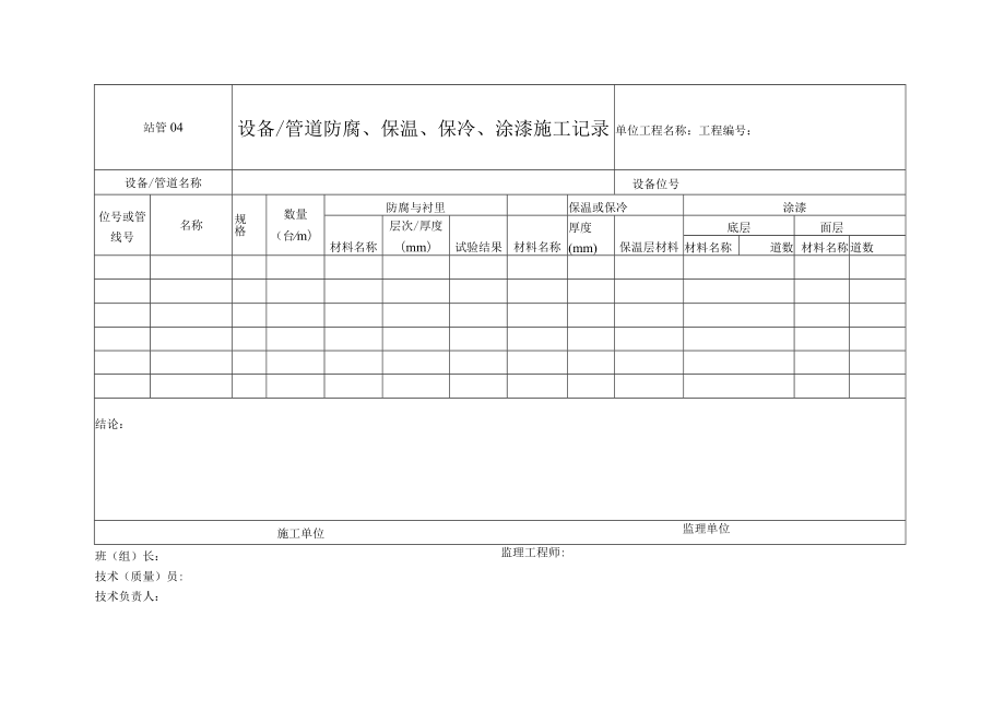 站管04 设备管道防腐、保温、保冷、涂漆施工记录.docx_第1页