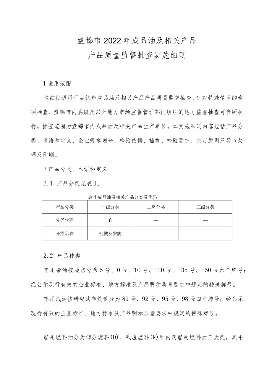 盘锦市2022年成品油及相关产品产品质量监督抽查实施细则.docx