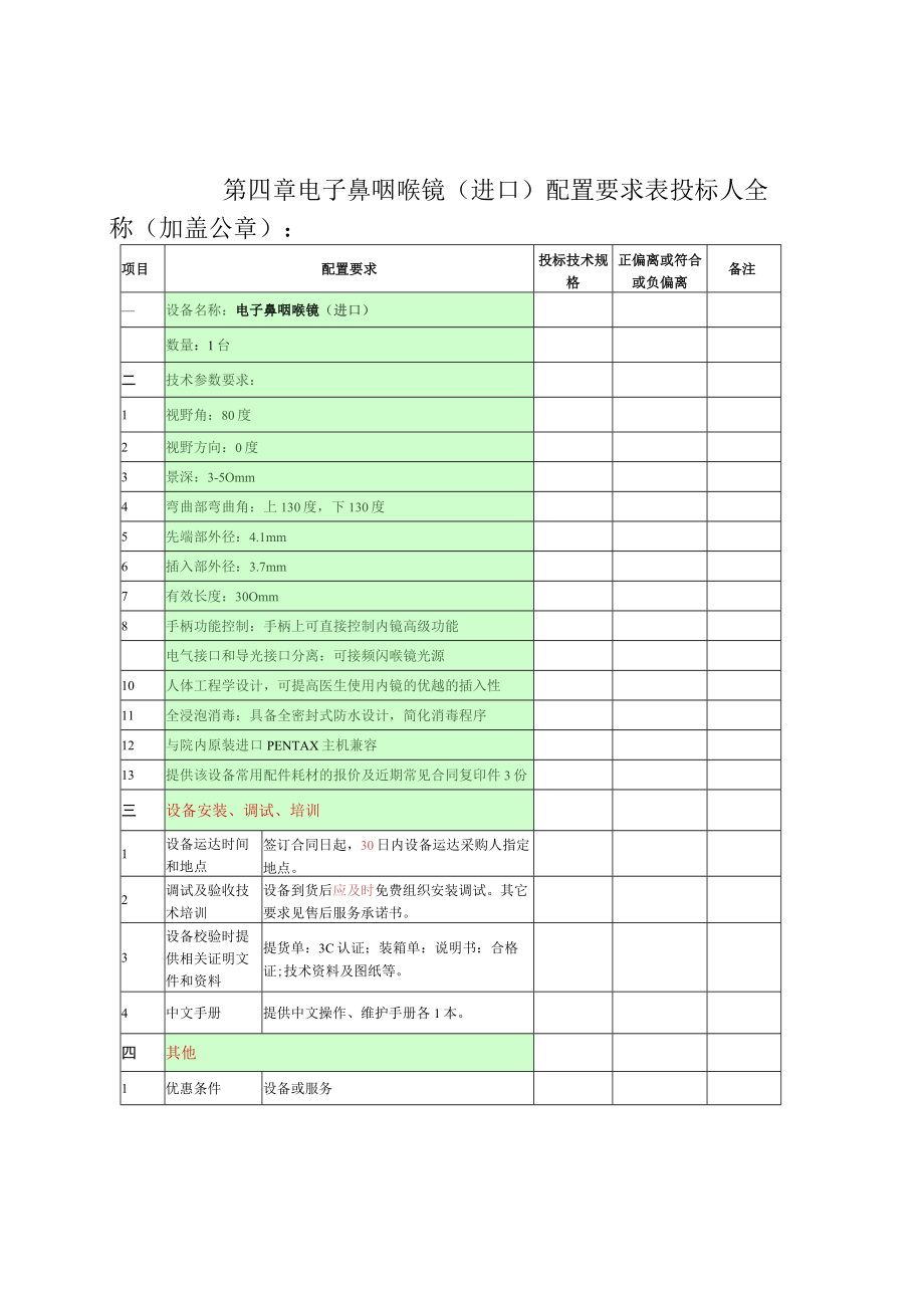 第四章电子鼻咽喉镜进口配置要求表投标人全称加盖公章.docx_第1页