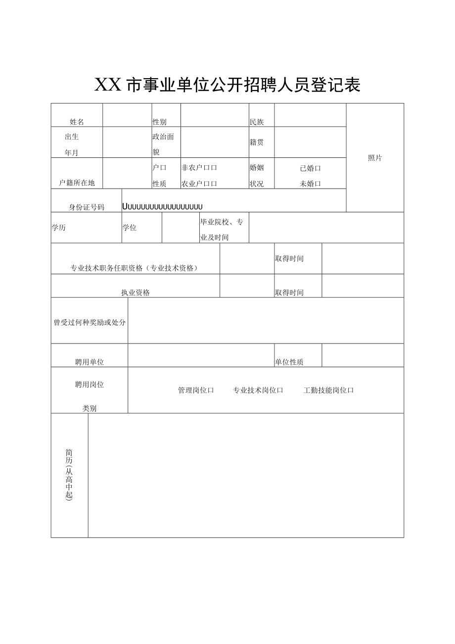 XX市事业单位公开招聘人员登记表.docx_第1页