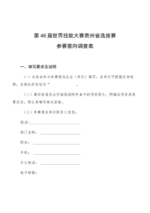 第46届世界技能大赛贵州省选拔赛参赛意向调查表.docx