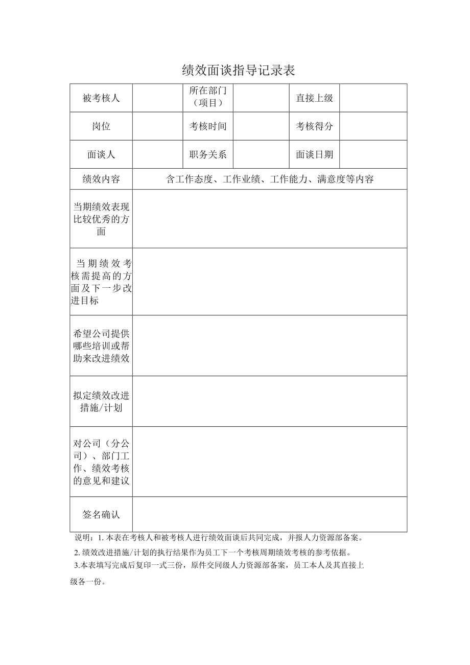 绩效面谈指导记录表.docx_第1页