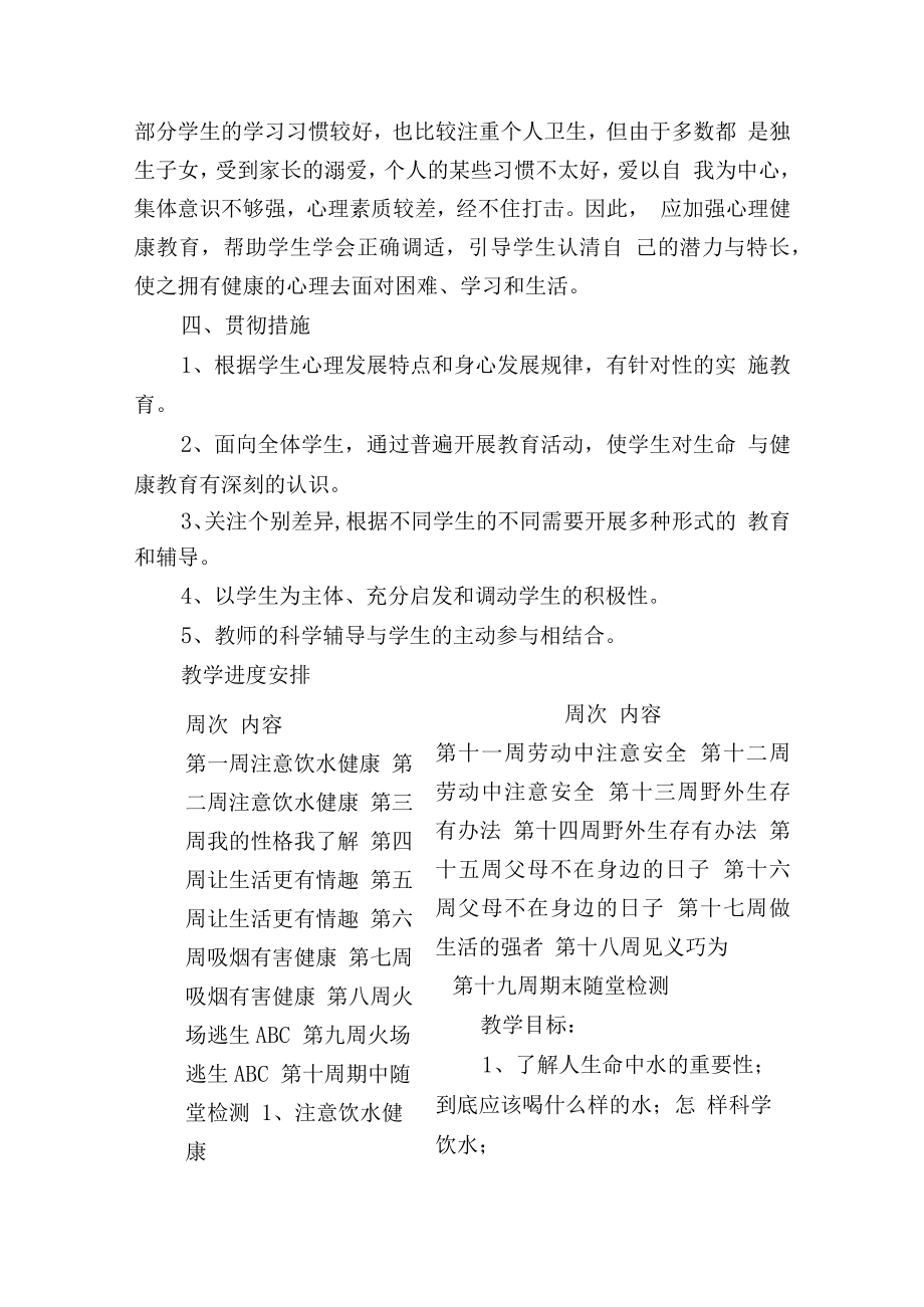 五年级下册生命与健康常识教学计划及全册教案.docx_第2页