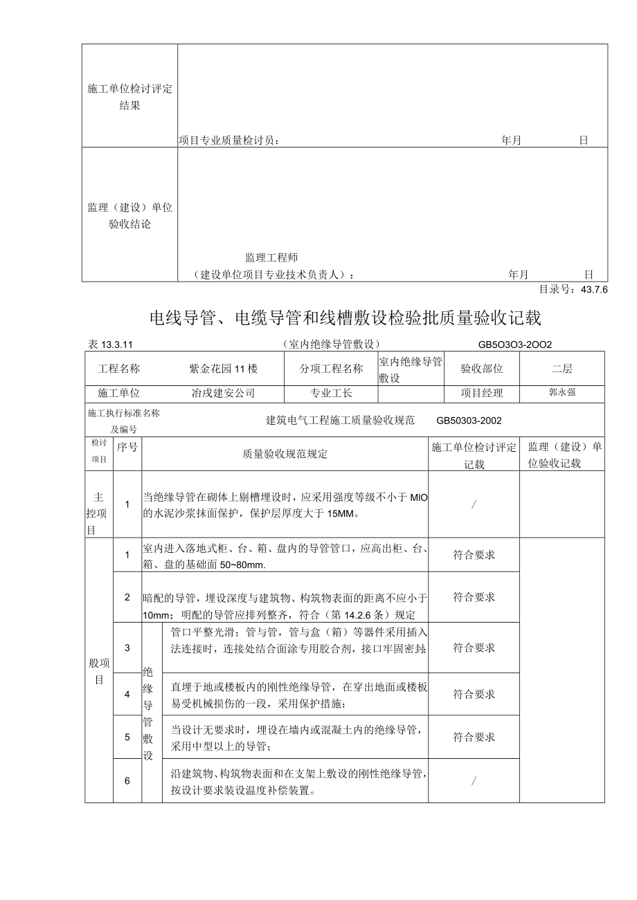 电线导管、电缆导管和线槽敷设检验批质量验收记录室内绝缘.docx_第3页