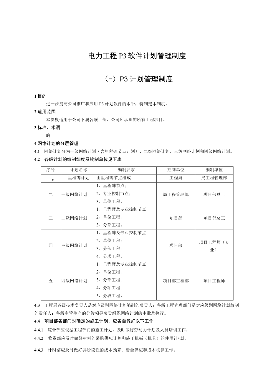 电力工程P3软件计划管理制度.docx