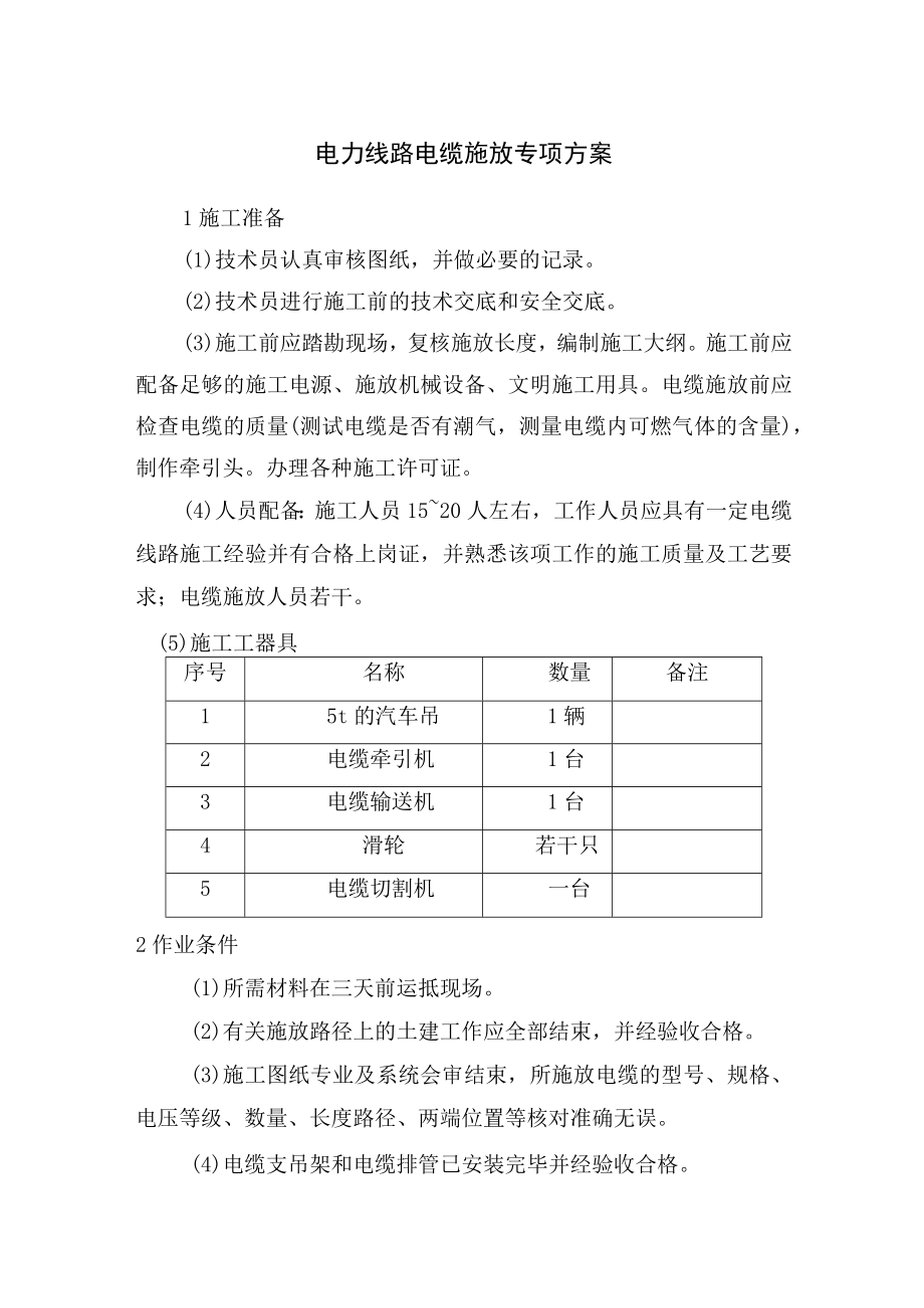 电力线路电缆施放专项方案.docx