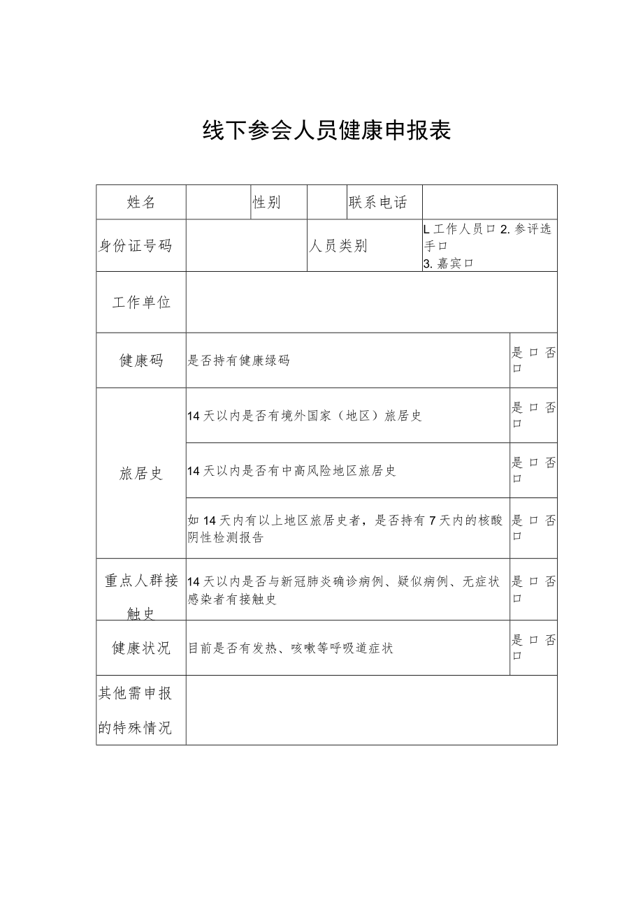 线下参会人员健康申报表.docx_第1页