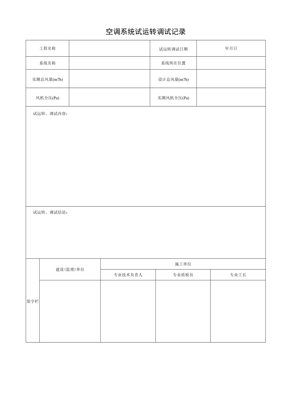 空调系统试运转调试记录.docx_第1页